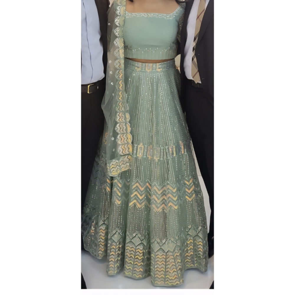 Embellished Pastel Lehenga Dress Sage
